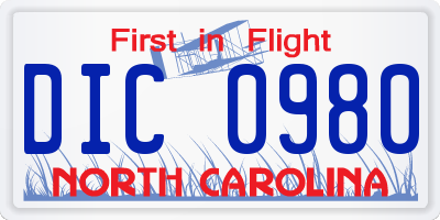 NC license plate DIC0980