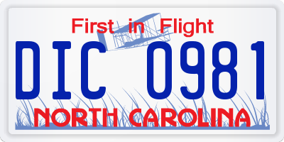 NC license plate DIC0981