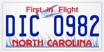 NC license plate DIC0982