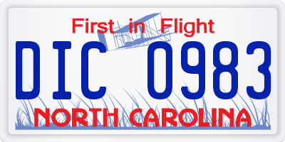 NC license plate DIC0983