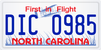 NC license plate DIC0985