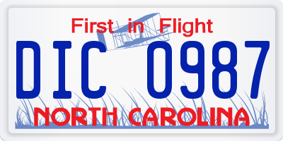 NC license plate DIC0987