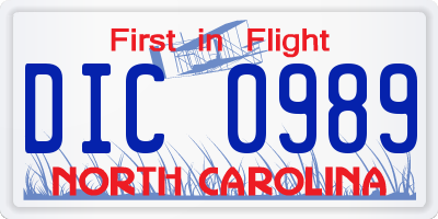 NC license plate DIC0989