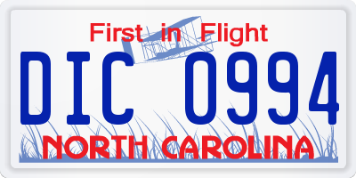 NC license plate DIC0994