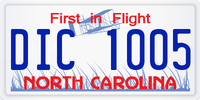 NC license plate DIC1005