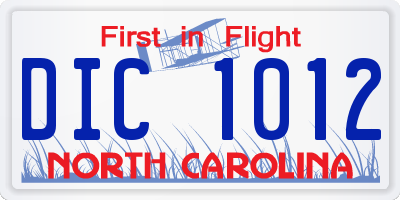 NC license plate DIC1012