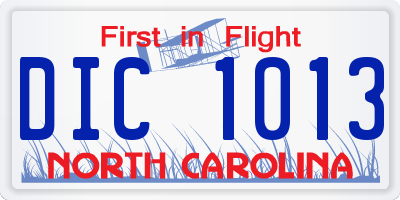 NC license plate DIC1013