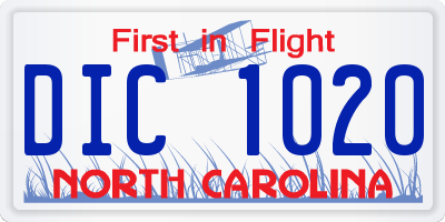 NC license plate DIC1020