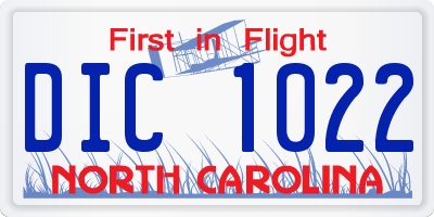 NC license plate DIC1022