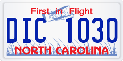 NC license plate DIC1030
