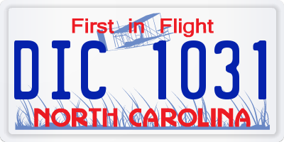 NC license plate DIC1031