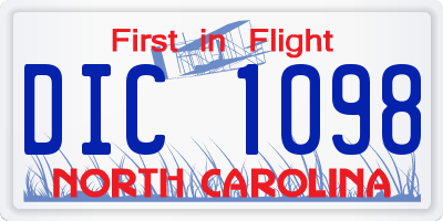 NC license plate DIC1098