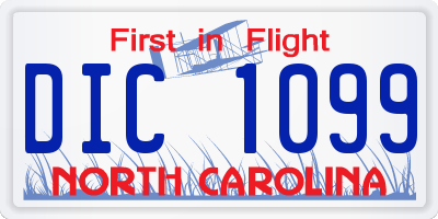 NC license plate DIC1099