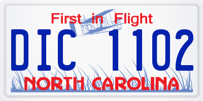 NC license plate DIC1102