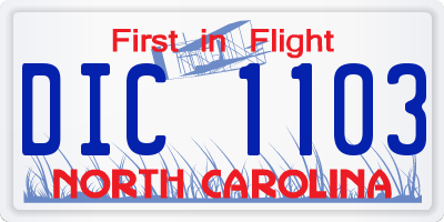 NC license plate DIC1103