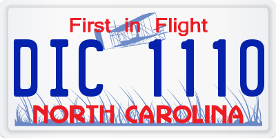 NC license plate DIC1110