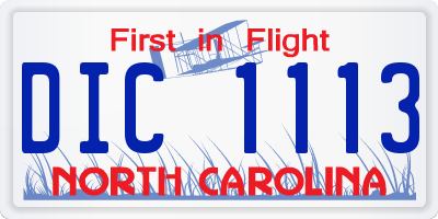 NC license plate DIC1113