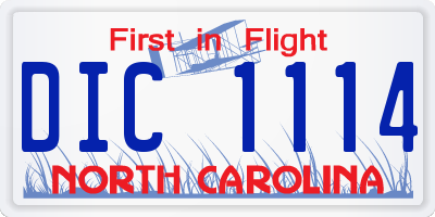 NC license plate DIC1114