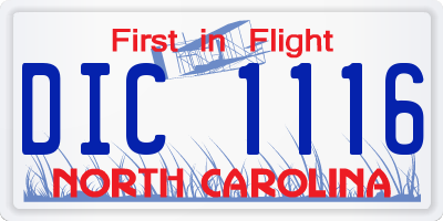 NC license plate DIC1116