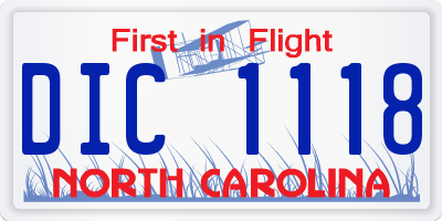 NC license plate DIC1118