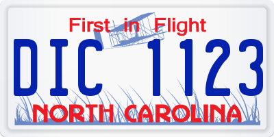 NC license plate DIC1123