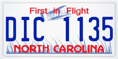 NC license plate DIC1135