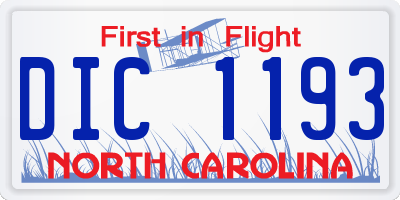 NC license plate DIC1193