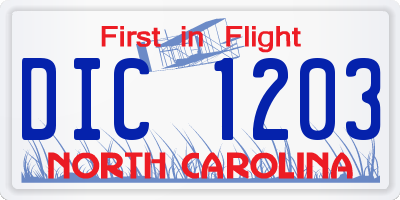 NC license plate DIC1203