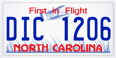 NC license plate DIC1206
