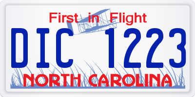 NC license plate DIC1223