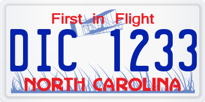 NC license plate DIC1233