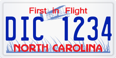 NC license plate DIC1234