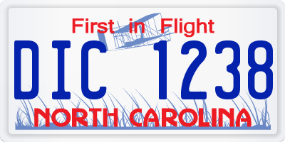 NC license plate DIC1238