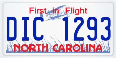 NC license plate DIC1293