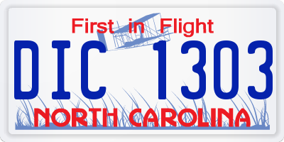 NC license plate DIC1303