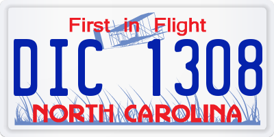 NC license plate DIC1308