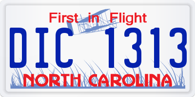 NC license plate DIC1313