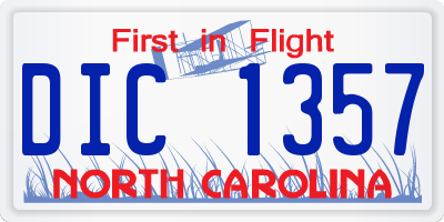 NC license plate DIC1357