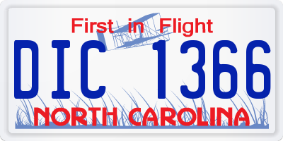 NC license plate DIC1366