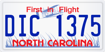 NC license plate DIC1375