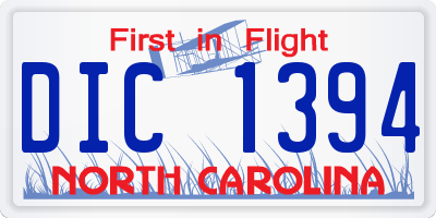 NC license plate DIC1394
