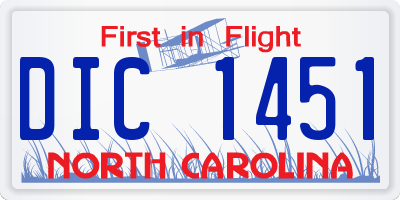 NC license plate DIC1451