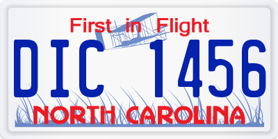 NC license plate DIC1456