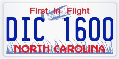 NC license plate DIC1600