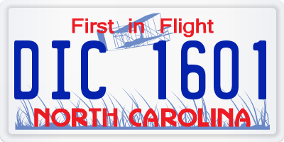 NC license plate DIC1601