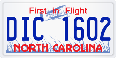 NC license plate DIC1602