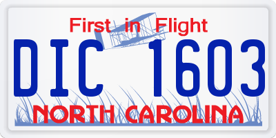 NC license plate DIC1603