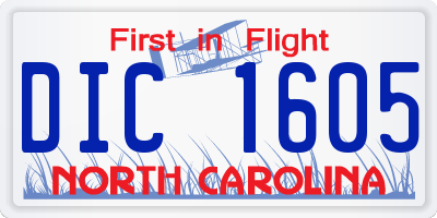 NC license plate DIC1605