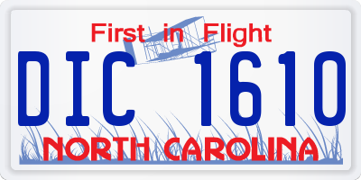NC license plate DIC1610