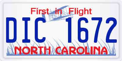 NC license plate DIC1672